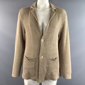 ISAIA Size XXL Tan Khaki Cable Knit Linen Wool Chore Jacket